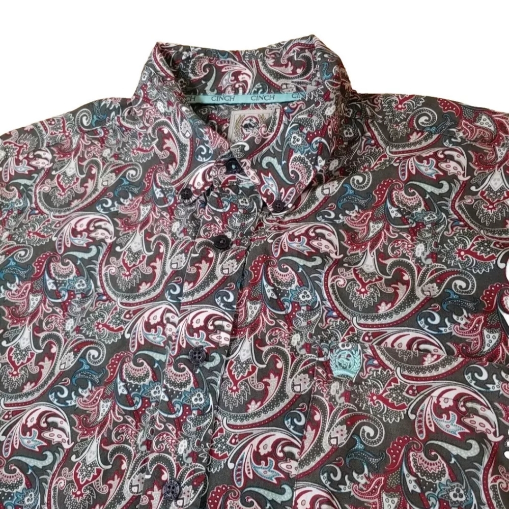 Cinch Rockabilly Dress Shirt Large Western Rodeo Cowboy Colorful Paisley Button